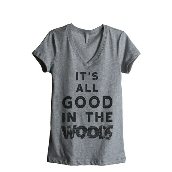 Thread Tank All Good In The Woods Women's Relaxed V-Neck T-Shirt Tee Heather Grey 2X-Large