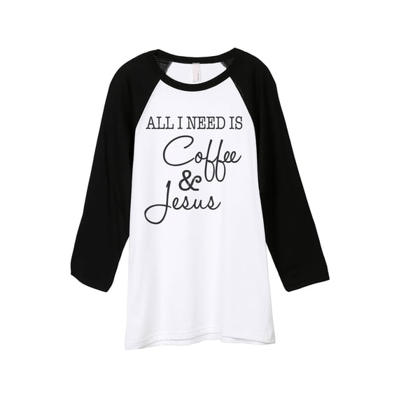 Thread Tank All I Need Is Coffee and Jesus Unisex 3/4 Sleeves Baseball Raglan White Black Small