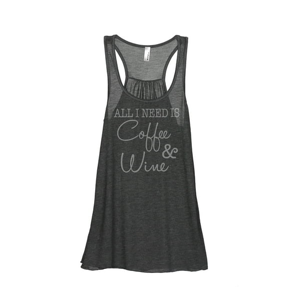 Thread Tank All I Need Is Coffee and Wine Women's Sleeveless Flowy Racerback Tank Top Charcoal Small