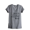 thumbnail image 1 of Thread Tank Always Reason For Beer Women's Relaxed V-Neck T-Shirt Tee Heather Grey Small, 1 of 4