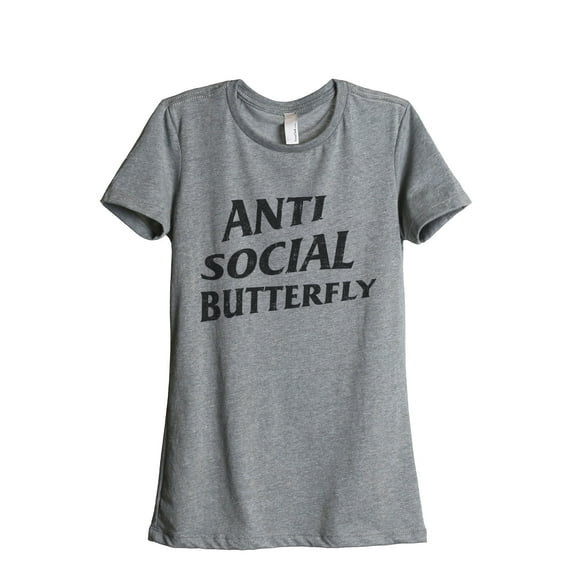 Thread Tank Anti Social Butterfly Women's Fashion Relaxed Crewneck T-Shirt Tee Heather Grey Medium