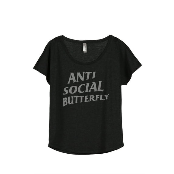 Thread Tank Anti Social Butterfly Women's Fashion Relaxed Slouchy Dolman T-Shirt Tee Heather Black Small