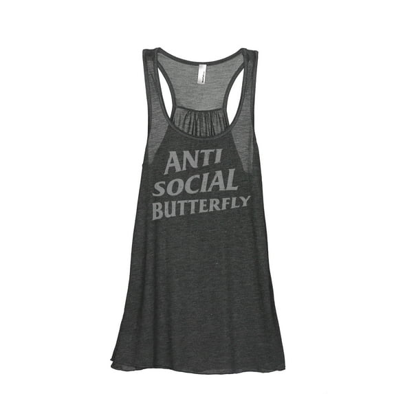 Thread Tank Anti Social Butterfly Women's Fashion Sleeveless Flowy Racerback Tank Top Charcoal X-Large