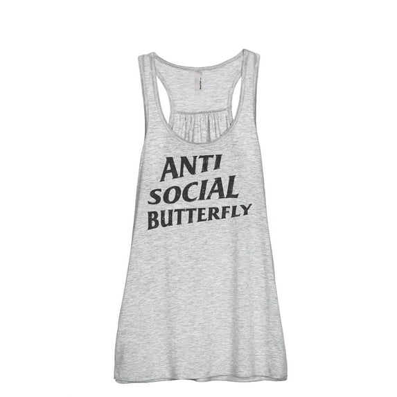 Thread Tank Anti Social Butterfly Women's Fashion Sleeveless Flowy Racerback Tank Top Sport Grey Large