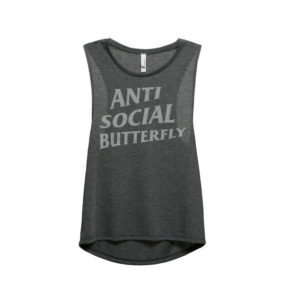 Thread Tank Anti Social Butterfly Women's Fashion Sleeveless Muscle Tank Top Charcoal X-Large