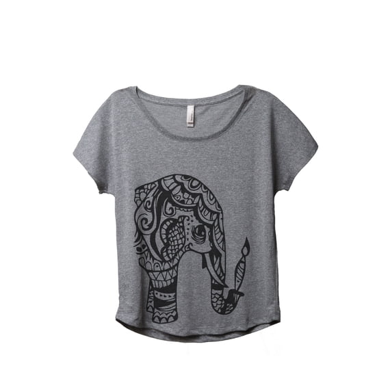 Thread Tank Artisan Elephant Women's Relaxed Slouchy Dolman T-Shirt Tee Heather Grey Small