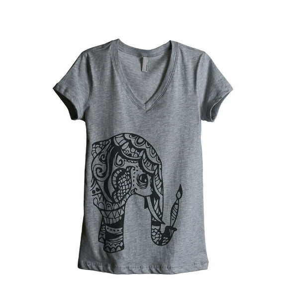 Thread Tank Artisan Elephant Women's Relaxed V-Neck T-Shirt Tee Heather Grey Small