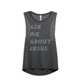 thumbnail image 1 of Thread Tank Ask Me About Jesus Women's Sleeveless Muscle Tank Top Charcoal X-Large, 1 of 4