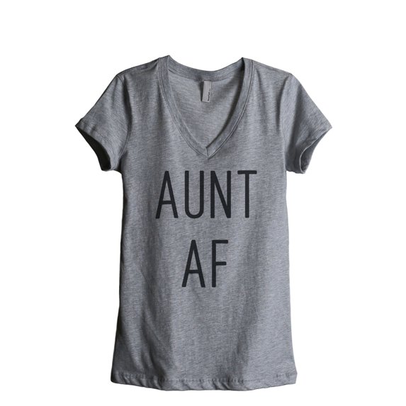 Thread Tank Aunt AF Women's Fashion Relaxed V-Neck T-Shirt Tee Heather Grey Medium