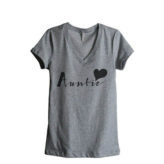 Thread Tank Auntie Heart Women's Fashion Relaxed V-Neck T-Shirt Tee Heather Grey X-Large