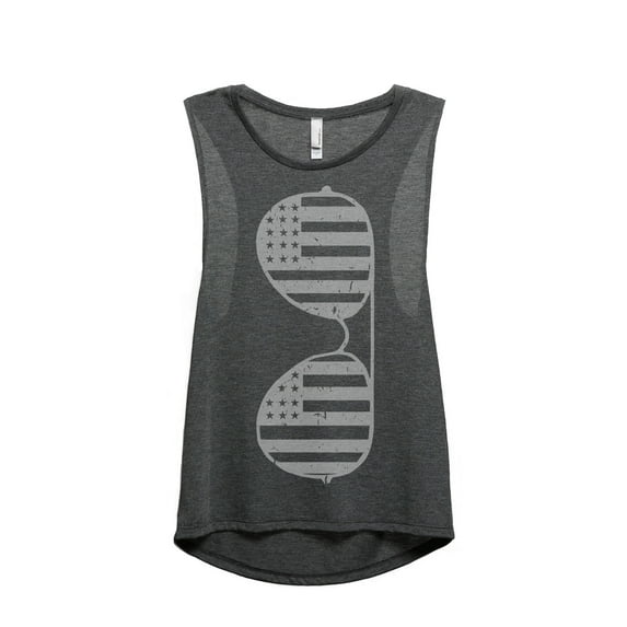 Thread Tank Aviator USA Sunglasses Women's Sleeveless Muscle Tank Top Charcoal Large