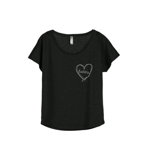 Thread Tank Badass At Heart Women's Relaxed Slouchy Dolman T-Shirt Tee Heather Black Large
