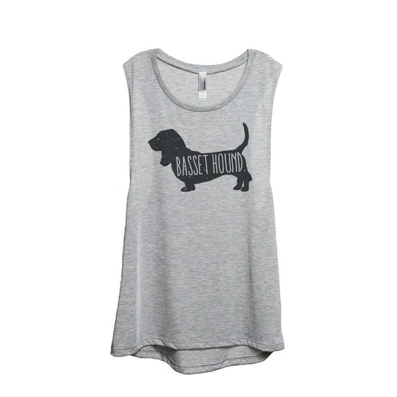 Thread Tank Basset Hound Dog Silhouette Women's Sleeveless Muscle Tank Top Sport Grey Small