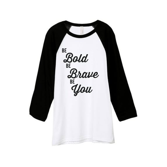 Thread Tank Be Brave Be You Unisex 3/4 Sleeves Baseball Raglan White Black 2X-Large