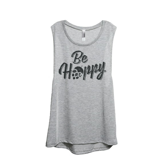 Thread Tank Be HOPPY Cursive Women's Sleeveless Muscle Tank Top Sport Grey Small