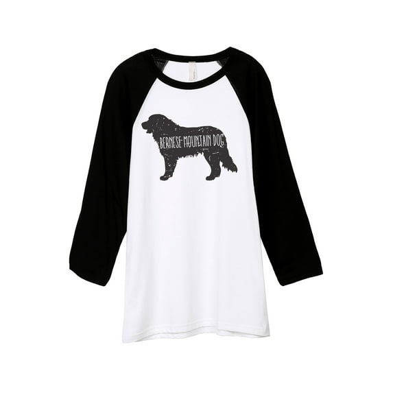 Thread Tank Bernese Mountain Dog Silhouette Unisex 3/4 Sleeves Baseball Raglan White Black Small