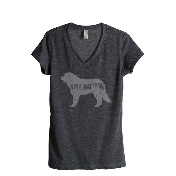 Thread Tank Bernese Mountain Dog Silhouette Women's Relaxed V-Neck T-Shirt Tee Charcoal X-Large