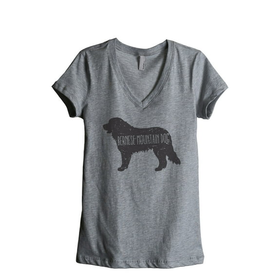 Thread Tank Bernese Mountain Dog Silhouette Women's Relaxed V-Neck T-Shirt Tee Heather Grey Small