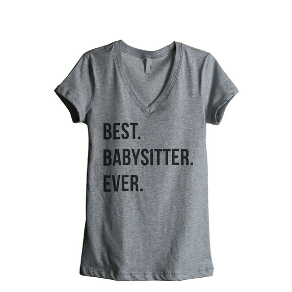 Thread Tank Best Babysitter Ever Women's Relaxed V-Neck T-Shirt Tee Heather Grey 2X-Large