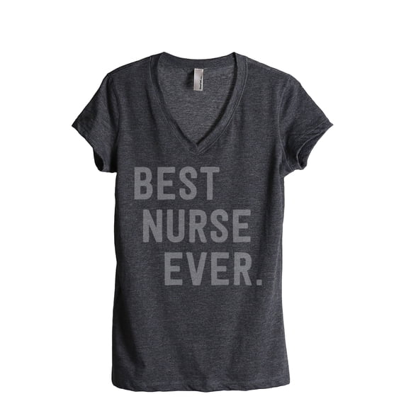 Thread Tank Best Nurse Ever Women's Relaxed V-Neck T-Shirt Tee Charcoal Large