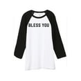 thumbnail image 1 of Thread Tank Bless You Unisex 3/4 Sleeves Baseball Raglan White Black Small, 1 of 4