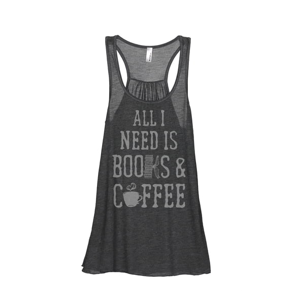 Thread Tank Books And Coffee Women's Sleeveless Flowy Racerback Tank Top Charcoal Large