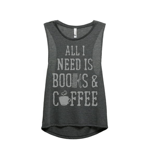 Thread Tank Books And Coffee Women's Sleeveless Muscle Tank Top Charcoal Small
