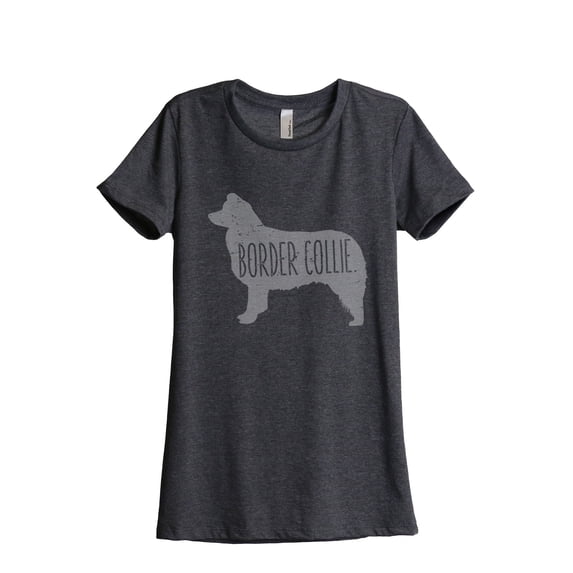 Thread Tank Border Collie Dog Silhouette Women's Relaxed Crewneck T-Shirt Tee Charcoal X-Large