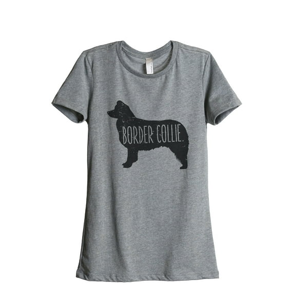 Thread Tank Border Collie Dog Silhouette Women's Relaxed Crewneck T-Shirt Tee Heather Grey Small