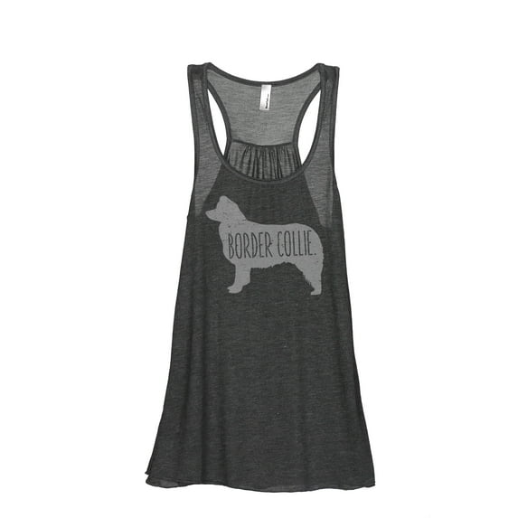 Thread Tank Border Collie Dog Silhouette Women's Sleeveless Flowy Racerback Tank Top Charcoal Small