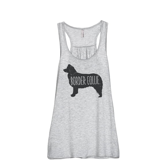 Thread Tank Border Collie Dog Silhouette Women's Sleeveless Flowy Racerback Tank Top Sport Grey Small