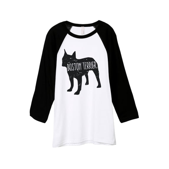Thread Tank Boston Terrier Dog Silhouette Unisex 3/4 Sleeves Baseball Raglan White Black Small