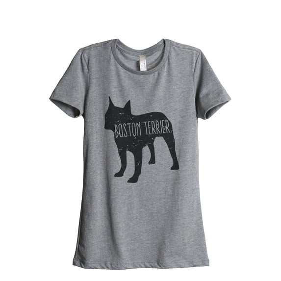 Thread Tank Boston Terrier Dog Silhouette Women's Relaxed Crewneck T-Shirt Tee Heather Grey Large