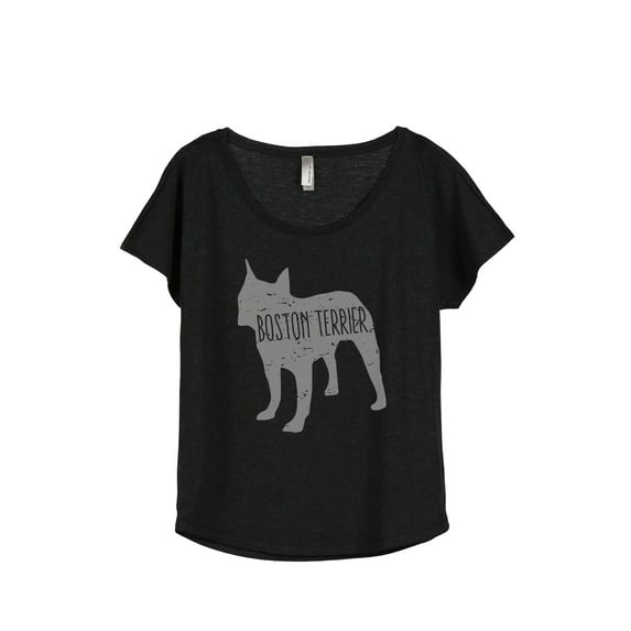 Thread Tank Boston Terrier Dog Silhouette Women's Relaxed Slouchy Dolman T-Shirt Tee Heather Black Medium