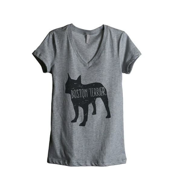 Thread Tank Boston Terrier Dog Silhouette Women's Relaxed V-Neck T-Shirt Tee Heather Grey 2X-Large