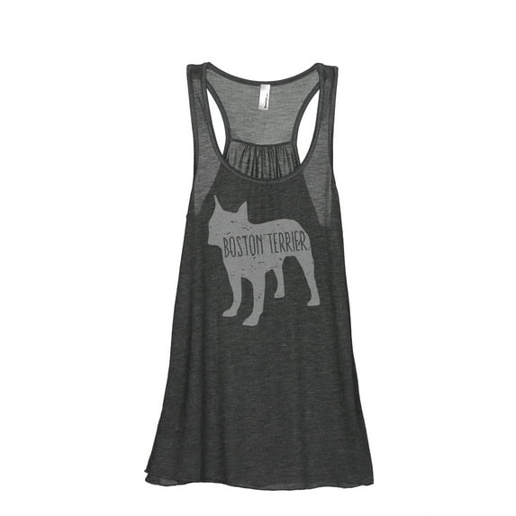 Thread Tank Boston Terrier Dog Silhouette Women's Sleeveless Flowy Racerback Tank Top Charcoal Small