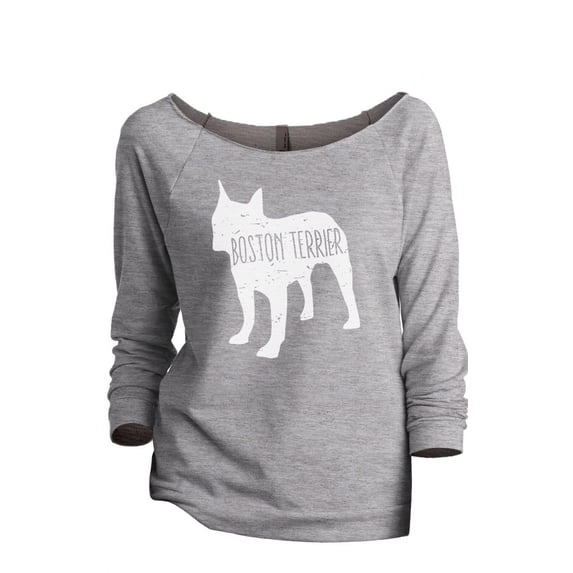 Thread Tank Boston Terrier Dog Silhouette Women's Slouchy 3/4 Sleeves Raglan Sweatshirt Sport Grey Small