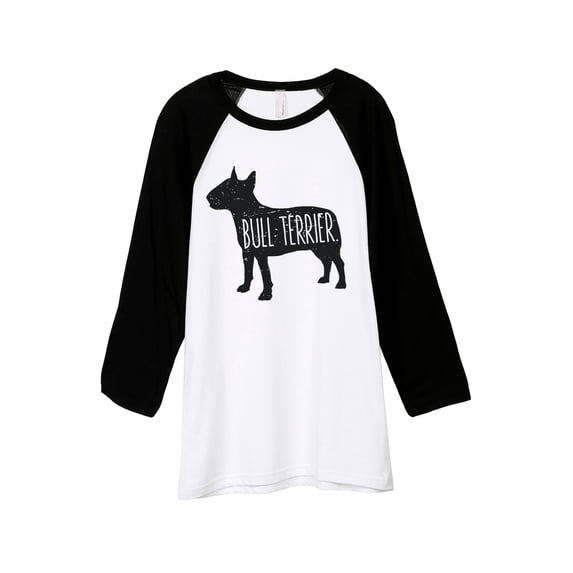 Thread Tank Bull Terrier Dog Silhouette Unisex 3/4 Sleeves Baseball Raglan White Black Small