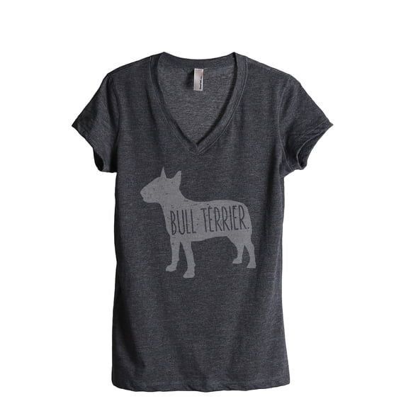 Thread Tank Bull Terrier Dog Silhouette Women's Relaxed V-Neck T-Shirt Tee Charcoal Small