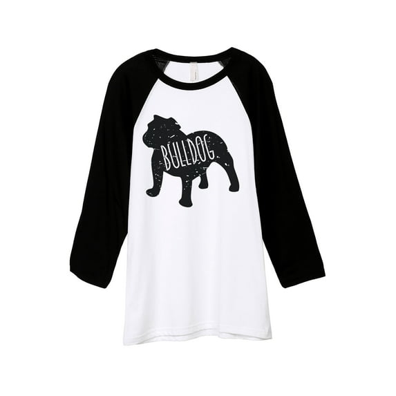 Thread Tank Bulldog Dog Silhouette Unisex 3/4 Sleeves Baseball Raglan White Black Small