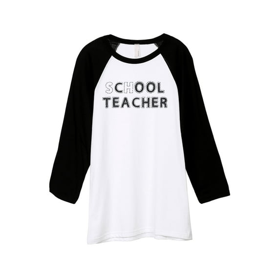 Thread Tank C.O.O.L Teacher Unisex 3/4 Sleeves Baseball Raglan White Black Small