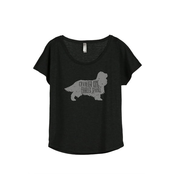 Thread Tank Cavalier King Charles Spaniel Dog Silhouette Women's Relaxed Slouchy Dolman T-Shirt Tee Heather Black Small