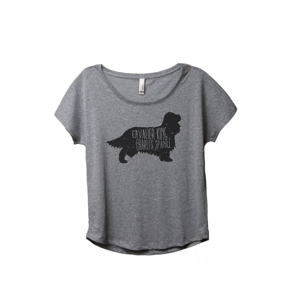 Thread Tank Cavalier King Charles Spaniel Dog Silhouette Women's Relaxed Slouchy Dolman T-Shirt Tee Heather Grey Small