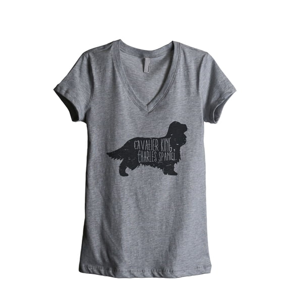 Thread Tank Cavalier King Charles Spaniel Dog Silhouette Women's Relaxed V-Neck T-Shirt Tee Heather Grey Small