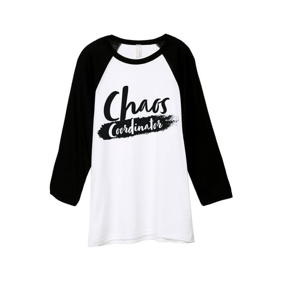 Thread Tank Chaos Coordinator Unisex 3/4 Sleeves Baseball Raglan White Black Small