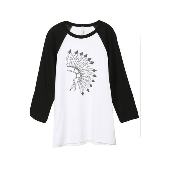 Thread Tank Chieftain War Bonnet Unisex 3/4 Sleeves Baseball Raglan White Black X-Small