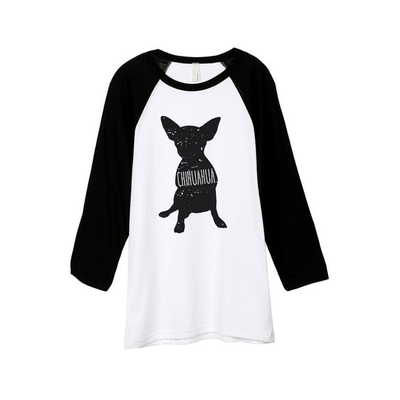 Thread Tank Chihuahua Dog Silhouette Unisex 3/4 Sleeves Baseball Raglan White Black 2X-Large