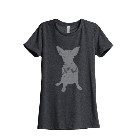 Thread Tank Chihuahua Dog Silhouette Women's Relaxed Crewneck T-Shirt Tee Charcoal Large