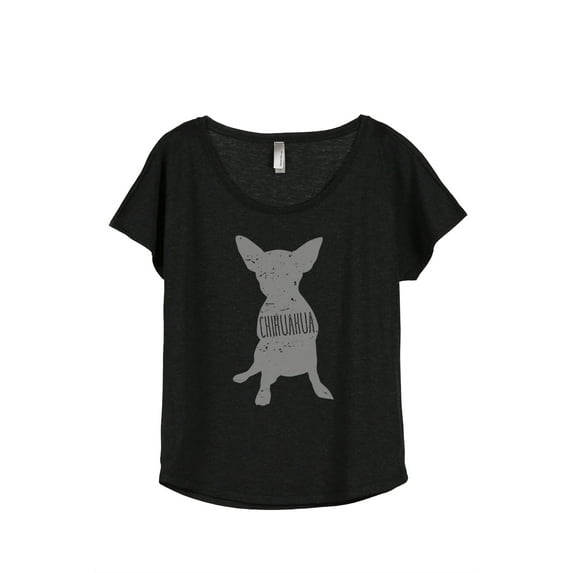 Thread Tank Chihuahua Dog Silhouette Women's Relaxed Slouchy Dolman T-Shirt Tee Heather Black X-Large