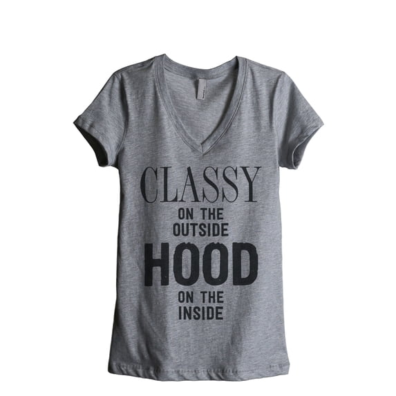 Thread Tank Classy Hood Women's Relaxed V-Neck T-Shirt Tee Heather Grey 2X-Large